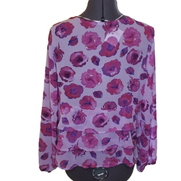 GEORGE Purple Red Floral Ruffled  Sheer Blouse Size M - Picture 6 of 12